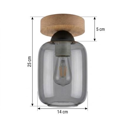 BRILAGI - LED plafondlamp RETRO GLASS 1xE27/60W/230V Ø 14 cm eiken/rookgrijs
