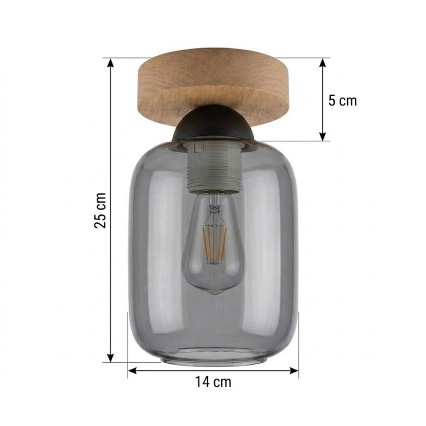 BRILAGI - LED plafondlamp RETRO GLASS 1xE27/60W/230V Ø 14 cm eiken/rookgrijs