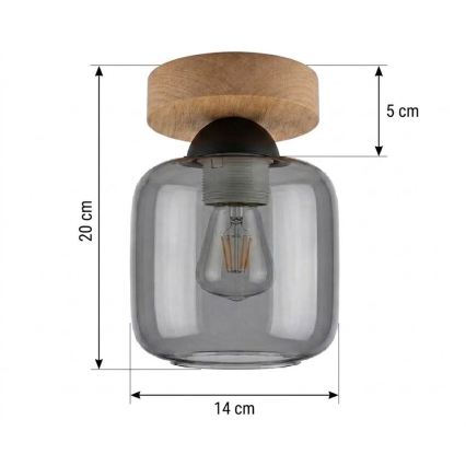 BRILAGI - LED-plafondlamp RETRO GLASS 1xE27/60W/230V Ø 14 cm eiken/rookgrijs