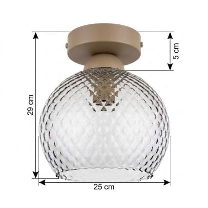 BRILAGI - LED plafondlamp RETRO GLASS 1xE27/60W/230V Ø 25 cm beige/rookgrijs