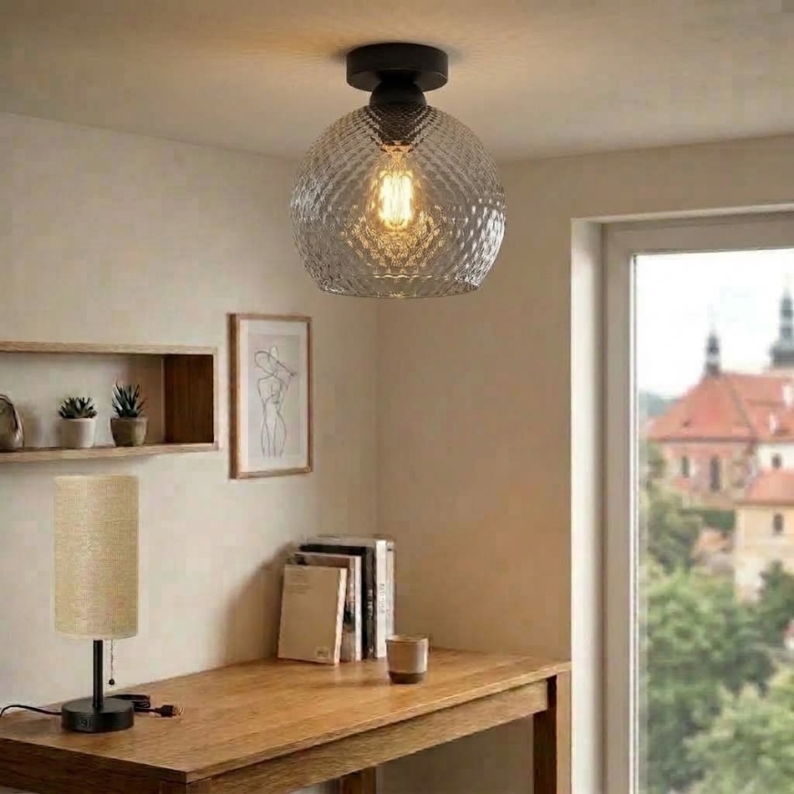 BRILAGI - LED plafondlamp RETRO GLASS 1xE27/60W/230V Ø 25 cm zwart/rookgrijs