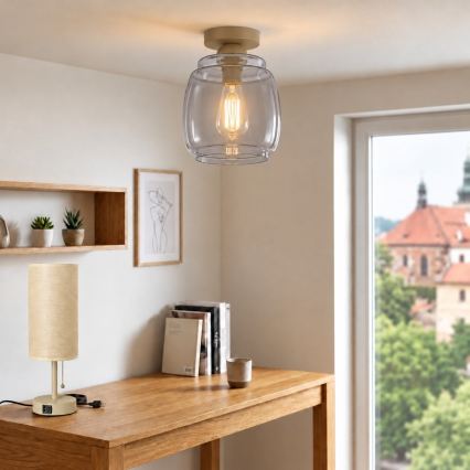 BRILAGI - LED-plafondlamp RETRO GLASS 1xE27/60W/230V Ø 26 cm beige/rookgrijs