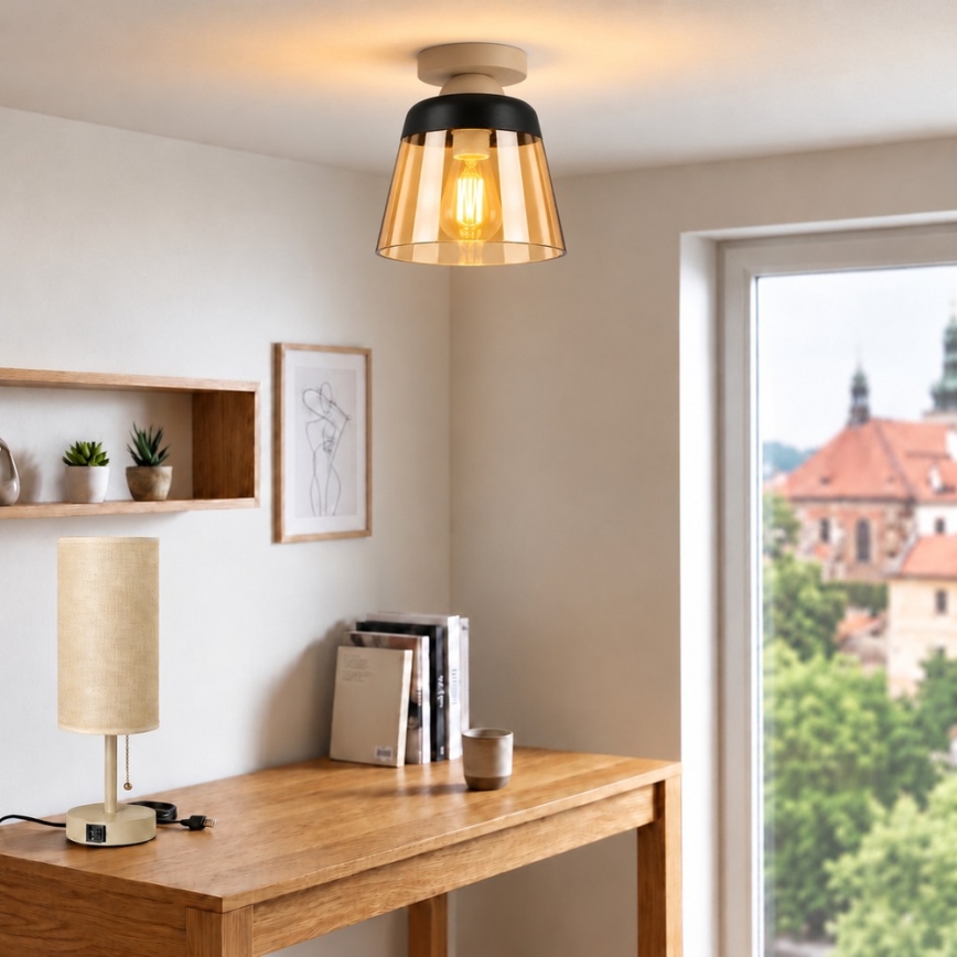BRILAGI - LED plafondlamp RETRO GLASS 1xE27/60W/230V Ø 15,5 cm beige/rookbeige beige