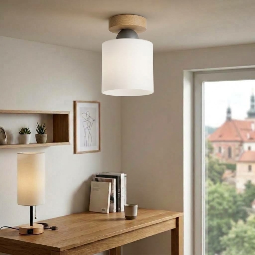 BRILAGI - LED plafondlamp RETRO GLASS 1xE27/60W/230V Ø 10 cm eiken/wit
