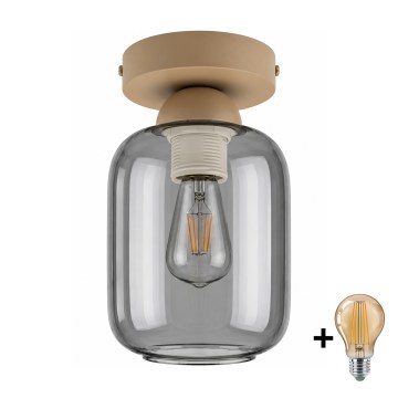 BRILAGI - LED plafondlamp RETRO GLASS 1xE27/60W/230V Ø 14 cm beige/rookgrijs