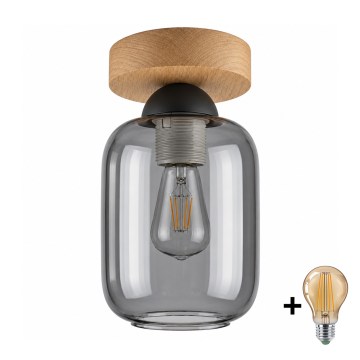 BRILAGI - LED plafondlamp RETRO GLASS 1xE27/60W/230V Ø 14 cm eiken/rookgrijs