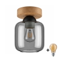 BRILAGI - LED-plafondlamp RETRO GLASS 1xE27/60W/230V Ø 14 cm eiken/rookgrijs