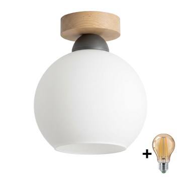 BRILAGI - LED plafondlamp RETRO GLASS 1xE27/60W/230V Ø 15 cm eiken/wit