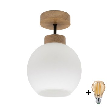 BRILAGI - LED Plafondlamp RETRO GLASS 1xE27/60W/230V Ø 15 cm eiken/wit