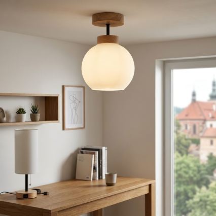 BRILAGI - LED Plafondlamp RETRO GLASS 1xE27/60W/230V Ø 15 cm eiken/wit