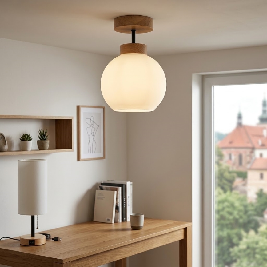 BRILAGI - LED Plafondlamp RETRO GLASS 1xE27/60W/230V Ø 15 cm eiken/wit