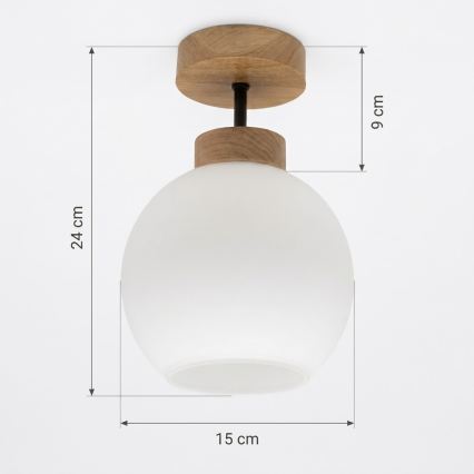 BRILAGI - LED Plafondlamp RETRO GLASS 1xE27/60W/230V Ø 15 cm eiken/wit