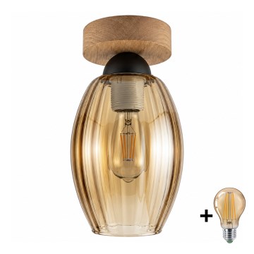 BRILAGI - LED Plafondlamp RETRO GLASS 1xE27/60W/230V Ø 17 cm eiken/rookbeige