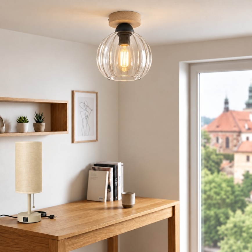 BRILAGI - LED plafondlamp RETRO GLASS 1xE27/60W/230V Ø 18 cm eik/helder