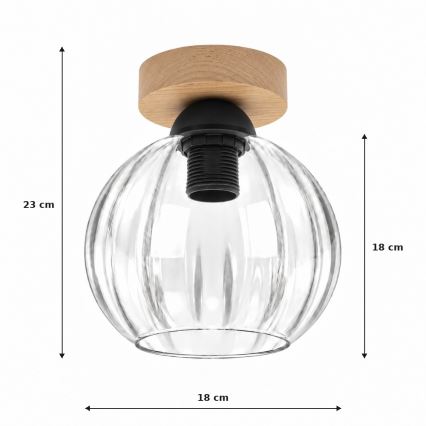 BRILAGI - LED plafondlamp RETRO GLASS 1xE27/60W/230V Ø 18 cm eik/helder