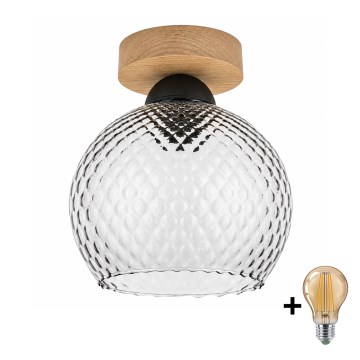 BRILAGI - LED plafondlamp RETRO GLASS 1xE27/60W/230V Ø 18 cm eiken/rookgrijs
