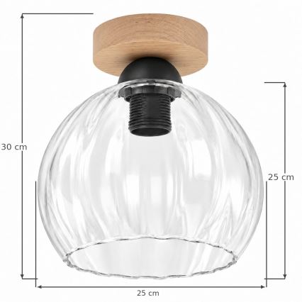 BRILAGI - LED Plafondlamp RETRO GLASS 1xE27/60W/230V Ø 25 cm eiken/helder