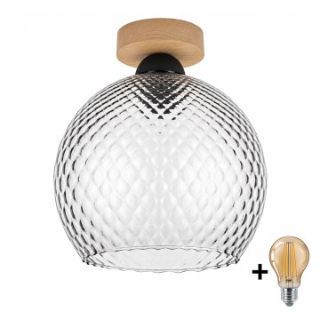 BRILAGI - LED plafondlamp RETRO GLASS 1xE27/60W/230V Ø 25 cm eiken/rookgrijs