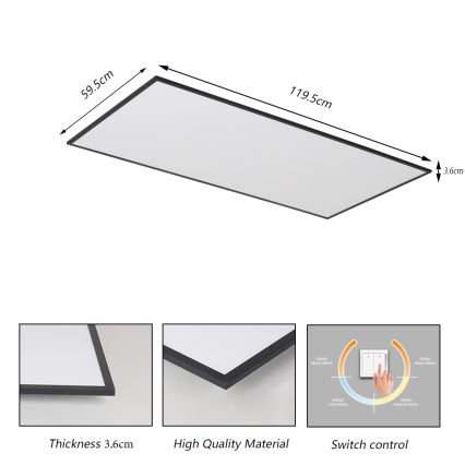 Brilagi - LED plafondlamp SLIMFRAME LED/80W/230V 120x60 cm 3000/4000/6000K zwart