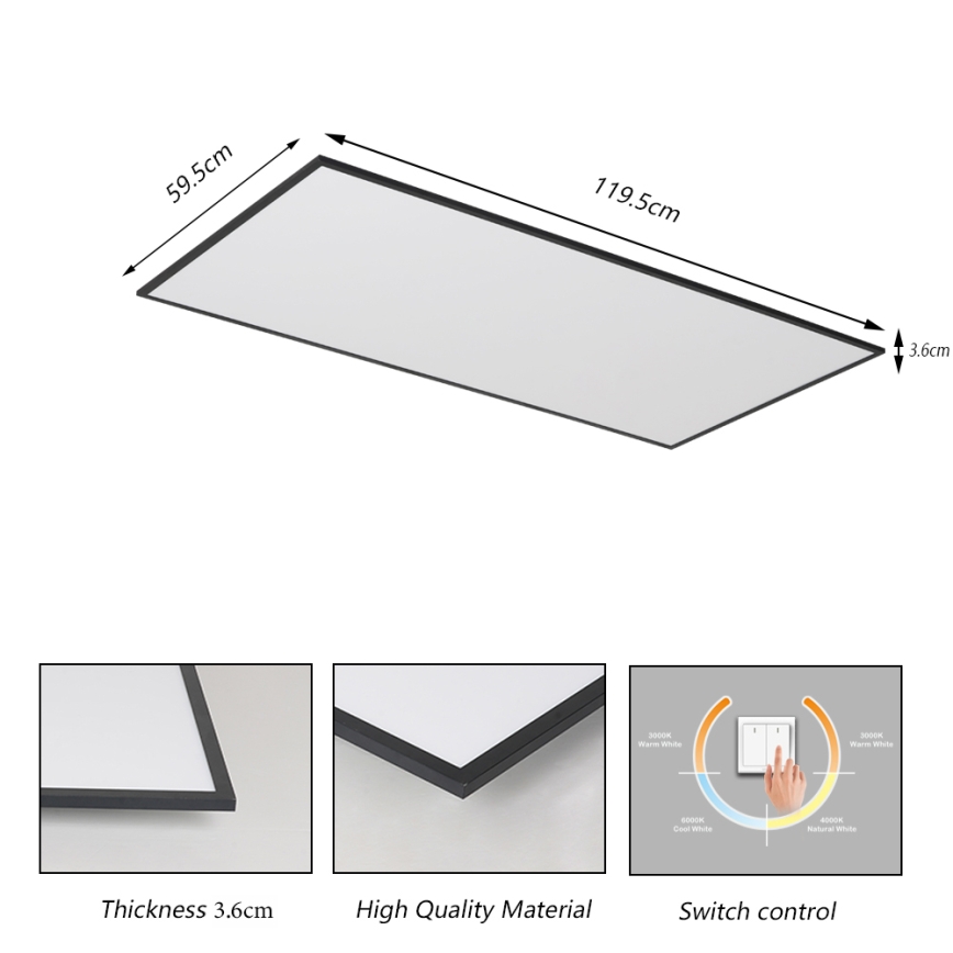 Brilagi - LED plafondlamp SLIMFRAME LED/80W/230V 120x60 cm 3000/4000/6000K zwart