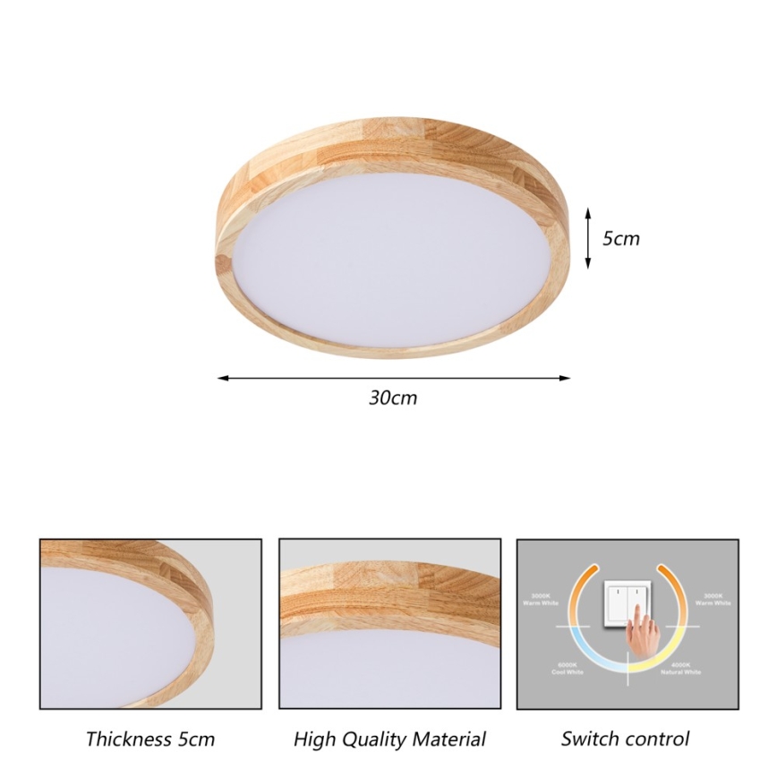 Brilagi - LED plafondlamp WOODLINE LED/24W/230V 3000/4000/6000K eiken Ø 30 cm
