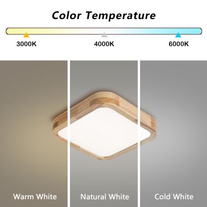 Brilagi - LED plafondlamp WOODLINE SQUARE LED/32W/230V 3000/4000/6000K eik 30x30 cm