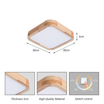 Brilagi - LED plafondlamp WOODLINE SQUARE LED/32W/230V 3000/4000/6000K eik 30x30 cm