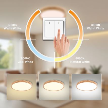 Brilagi - LED-plafondlamp WOODROUND LED/30W/230V 3000/4000/6000K Ø 40 cm hout CRI 90