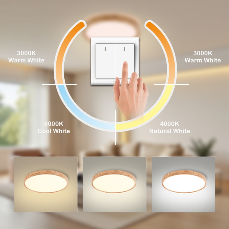 Brilagi - LED plafondlamp WOODROUND LED/30W/230V 3000/4000/6000K Ø 40 cm hout CRI 90