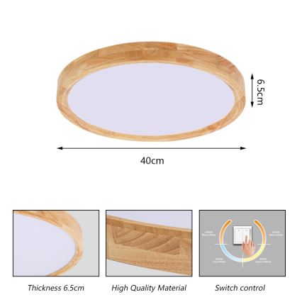 Brilagi - LED plafondlamp WOODROUND LED/30W/230V 3000/4000/6000K Ø 40 cm hout CRI 90