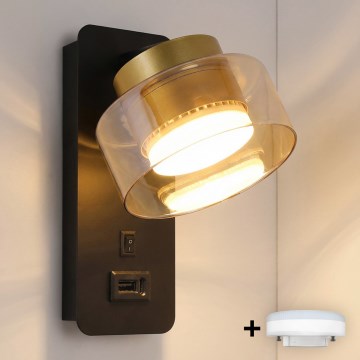 Brilagi - LED RGB+CCT dimbare wandlamp met USB-poort AURA LUX 1xGX53/14W/230V 2700-6500K Wi-Fi Tuya zwart/goud