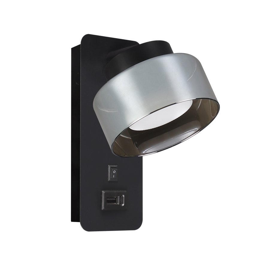 Brilagi - LED RGB+CCT dimbare wandlamp met USB-poort AURA LUX 1xGX53/14W/230V 2700-6500K Wi-Fi Tuya zwart/rook
