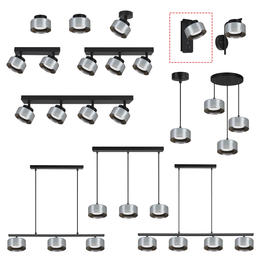 Brilagi - LED RGB+CCT dimbare wandlamp met USB-poort AURA LUX 1xGX53/14W/230V 2700-6500K Wi-Fi Tuya zwart/rook