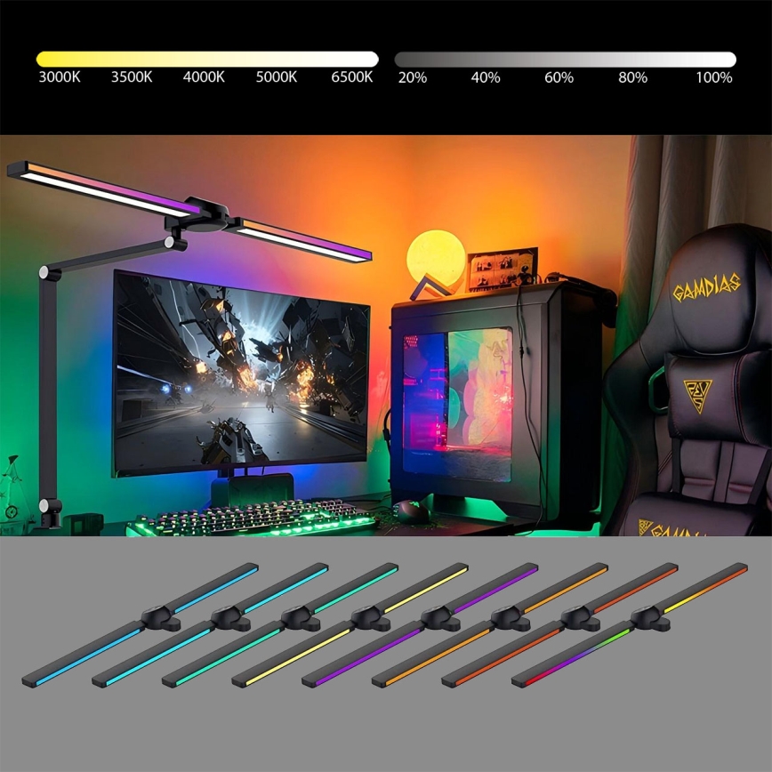 Brilagi - Dimbare RGB-LED tafellamp met aanraakbediening en klem VARIO LED/18W/230V 3000-6500K CRI 96