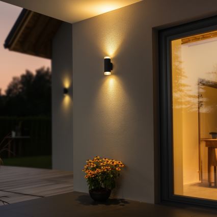 Brilagi - LED RGBW dimbare buitenwandlamp MATERA 2xGU10/4,8W/230V 3000K IP54 antraciet + afstandsbediening