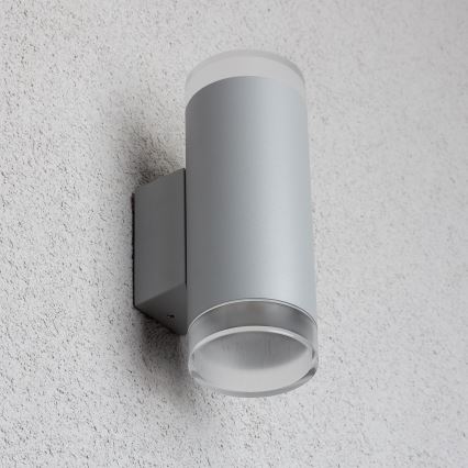 Brilagi - LED RGBW dimbare buitenwandlamp MATERA 2xGU10/4,8W/230V 3000K IP54 grijs + afstandsbediening