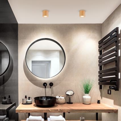 Brilagi - LED RGBW dimbare badkamerarmatuur MIA 1xGU10/6W/230V 3000K 84x80 mm eikenlook IP44 + afstandsbediening