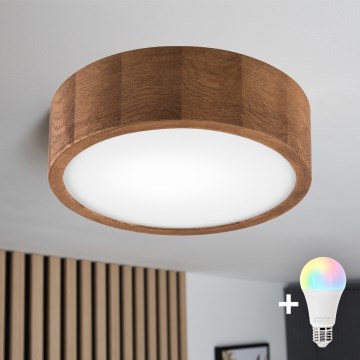Brilagi - LED RGBW dimbaar plafondlamp CARVALHO 1xE27/9W/230V 2700–6500K Wi‑Fi eiken Ø 27,5 cm