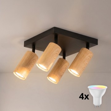 Brilagi - LED RGBW dimbaar spotarmatuur SELE SQUARE 4xGU10/6,5W/230V 2700-6500K zwart/eikendecor