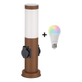 Brilagi - LED RGBW dimbare buitenlamp met 2 fittingen, 1xE27/9W/230V, 2700-6500K, IP44, 40 cm, bruin