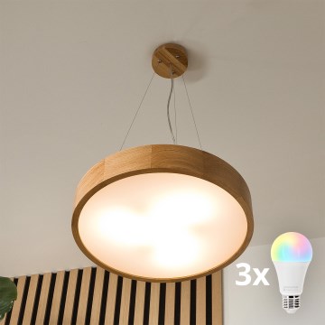 BRILAGI - LED RGBW dimbare hanglamp aan kabel CARVALHO 3xE27/12W/230V 2700-6500K eiken Ø 47,5 cm