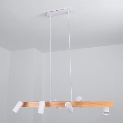Brilagi - LED RGBW dimbare hanglamp aan kabel SELE 6xGU10/6,5W/230V 2700-6500K wit/eiken decor + afstandsbediening