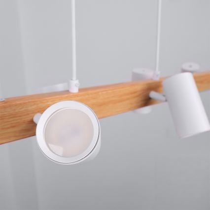 Brilagi - LED RGBW dimbare hanglamp aan kabel SELE 6xGU10/6,5W/230V 2700-6500K wit/eiken decor + afstandsbediening