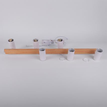 Brilagi - LED RGBW dimbare hanglamp aan kabel SELE 6xGU10/6,5W/230V 2700-6500K wit/eiken decor + afstandsbediening