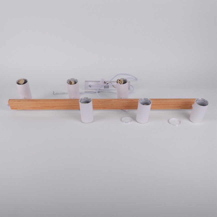Brilagi - LED RGBW dimbare hanglamp aan kabel SELE 6xGU10/6,5W/230V 2700-6500K wit/eiken decor + afstandsbediening