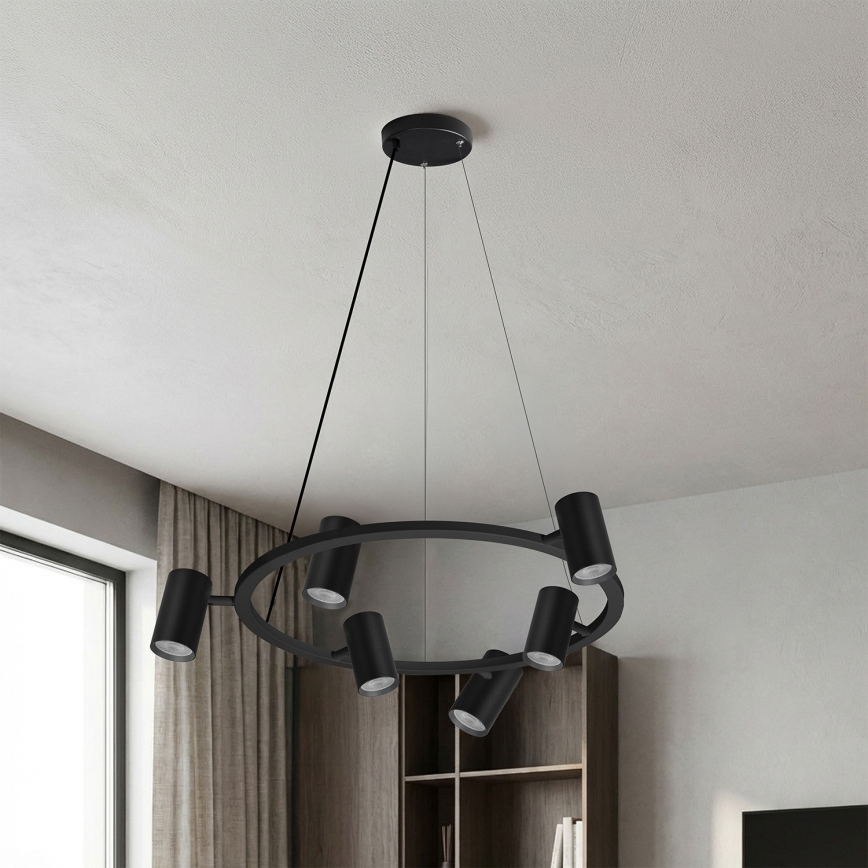 Brilagi - LED RGBW dimbare pendellamp aan kabel SELE 6xGU10/6,5W/230V 2700-6500K zwart + afstandsbediening