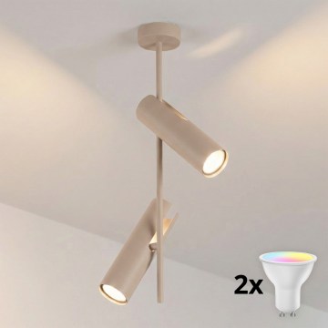 Brilagi - LED RGBW dimbare hanglamp aan stang BRANCH 2xGU10/6,5W/230V 2700-6500K beige