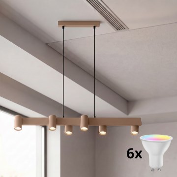 Brilagi - LED RGBW-dimbare kroonluchter aan kabel SELE 6xGU10/6,5W/230V 2700-6500K beige + afstandsbediening