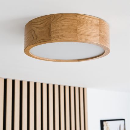 Brilagi - Dimbare LED RGBW plafondlamp CARVALHO 1xE27/9W/230V 2700-6500K Wi-Fi eiken Ø 27,5 cm