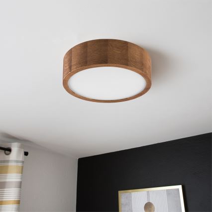Brilagi - LED RGBW dimbaar plafondlamp CARVALHO 1xE27/9W/230V 2700–6500K Wi‑Fi eiken Ø 27,5 cm